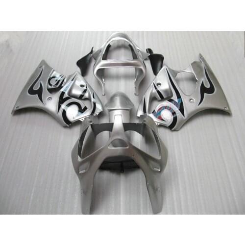 Motorcycle parts injection mold for Kawasaki ZX 6R 2000 2001 2002 fairing kit ZX6R 00 01 02 black flames silver fairings AA46