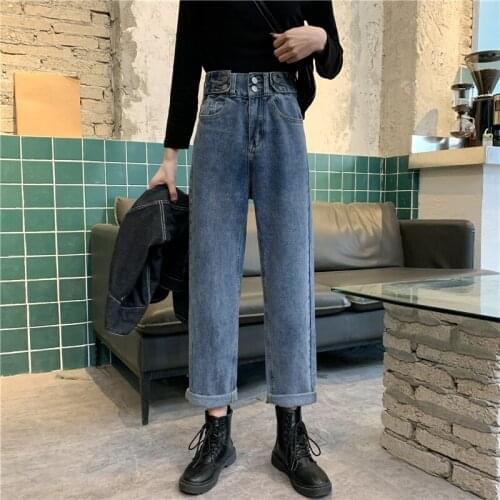 2020 Boyfriend Jeans For Women High Waist Denim Pants Spring Autumn Vintage Straight Jeans Black Blue Plus Size Jeans Trousers