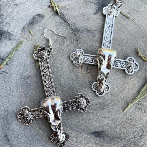 Silver Color Nevermore Cross Earrings Fashion Goth Witch Jewelry Women Gift 2020 New Delicate And Beautiful Crescent Wholesale