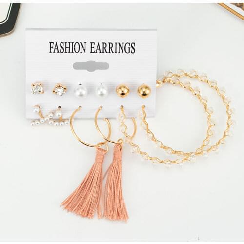 Womens Earrings Tassel Hoop Earrings For Women Bohemian Set Fashion Jewelry Geometric Crystal Pearl Stud Earrings Wholesale