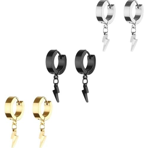 1pair Korea Personality Lightning Pendant Hoop Earrings Punk Color Circle Earring For Women Men Fashion Jewelry