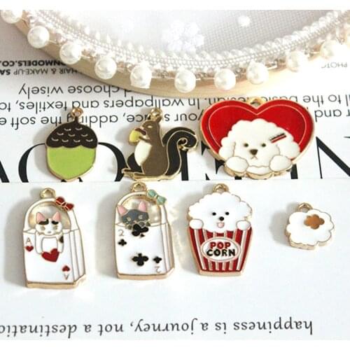 10pcs/lot Pine cones squirrel card cat Enamel animal Charms for DIY Earring Jewelry Handmade Headwear accessories Finding XL753