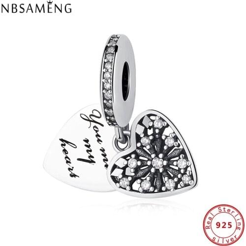 2020 100% Original 925 Sterling Silver CZ Charms You My Heart Crystal Pendant Fit Original Bracelets DIY Women Jewelry
