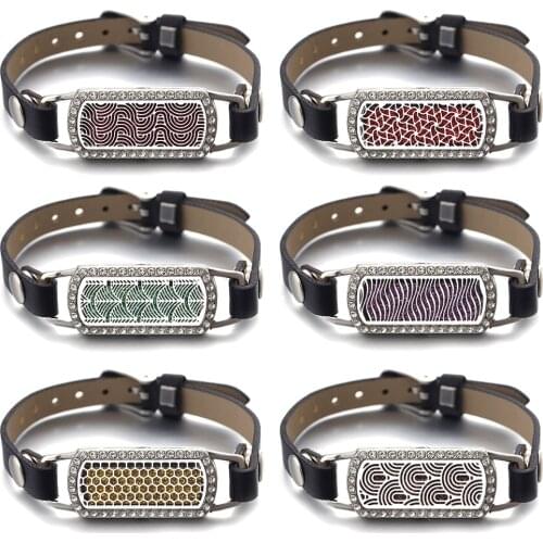 2020 Rectangle Stainless Steel Aromatherapy Bracelet Jewelry Adjustable Leather bracelet Essential Oil Diffuser Perfume Lockets