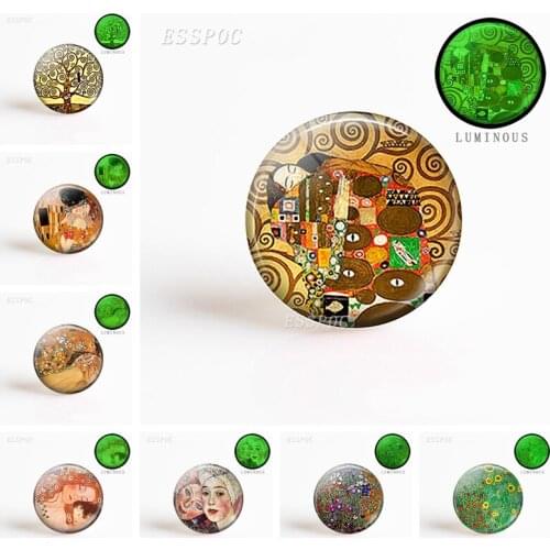 5pcs/set 25mm Luminous Glass Cabochon Gustav Klimt Art Pendant Making Photo Embossed Gemstone Inlay Supplies Glowing Jewelry