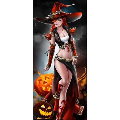 5D DIY Full Round Diamond Painting Pretty Sexy Witch Cross Stitch 3D Embroidery Rhinestone Mosaic Home Decor Halloween Gift Y172