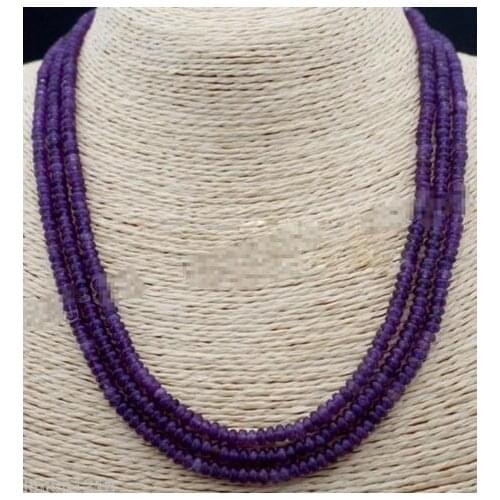 AAA 2x4mm NATURAL AMETHYST FACETED GEMS BEADS NECKLACE 3 STRAND