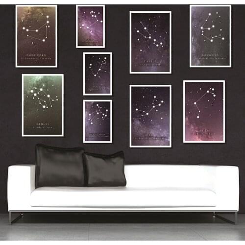 Constellation Zodiac Stars Geometric Abstract Canvas Painting Pisces Cancer Posters Wall Art Pictures For Living Room Home Decor