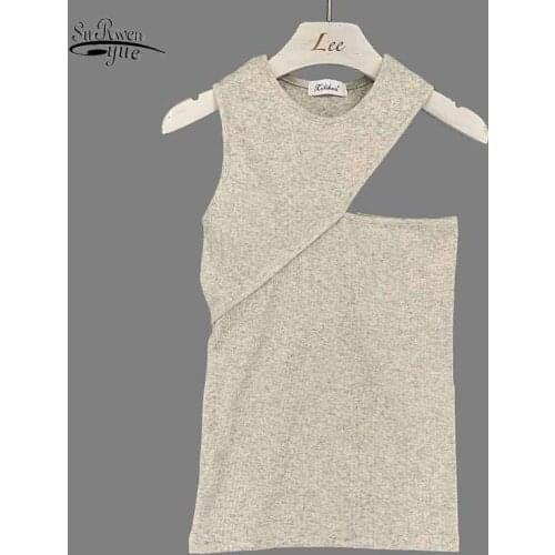 Irregular Hollow Out Stitching Sleeveless Tank Tops Fashion White Corset Crop Tops Sexy O-neck Solid Color Bottoming Vest 12185