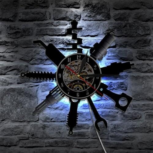 Auto Repair Shop Wall Sign Clock Car Mechanic Service Workshop Vinyl Record Clock Garage Repairman Gift reloj de pared moderno