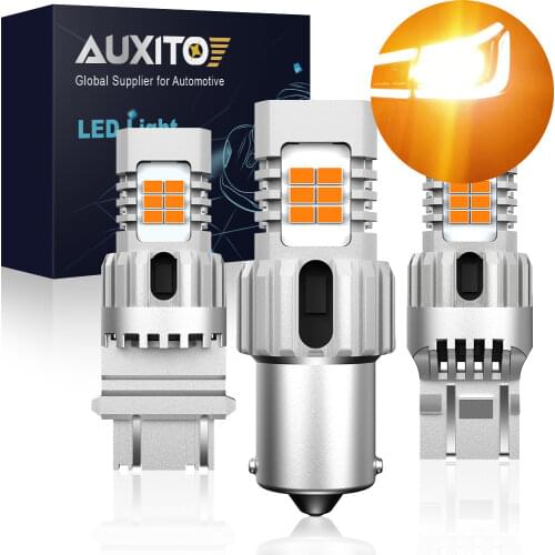 AUXITO 2x LED T20 7440 WY21W W21W LED Canbus No Error Hyper Flash Turn Signal Lamp T25 P27W 3156 BA15S 1156 LED Car Lights Amber