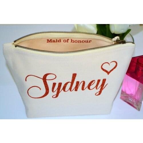 Custom glitter copper wedding bridesmaid bride Make Up makeup comestic vanity Bags Gift birthday Bags toiletry zipper pouches