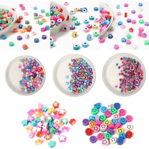10mm 50pcs/lot Loose Beads Clay Beads Mix Fruit Heart Star Smile Shape Clay Beads For Jewelry Making DIY Handmade Jewelry Crafts
