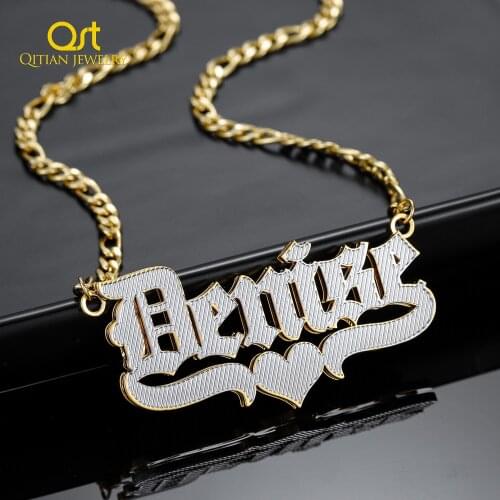 Custom Heart Figaro Chain Jewelry Double Layer Two Tone with Heart Personalized Customized Gold Plated Name Necklace For Women
