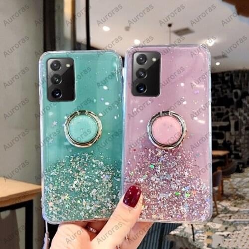 For Samsung Galaxy A03S A02S Case Glitter Bling Sequins Starry With Ring Shockproof For Samsung S21 S20 FE Cover