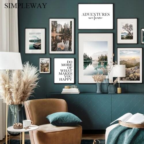 Forest Sunset Deer Canvas Landscape Poster Nordic Painting Autumn Nature Mountain Art Print Scandinavian Wall Decor Picture