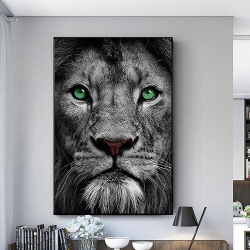 African Green Eye Lions Posters and Prints Black and White Wild Animals Canvas Paintings Wall Art Pictures for Living Room Decor