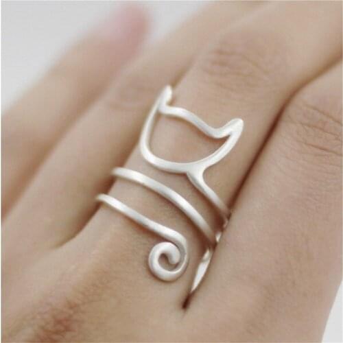 Fashion Unique Twine Cat Animal Ring Matte Kitten Wrap Finger Ring Young Girl Women Multilayer Stack Adjustable minimalist Ring