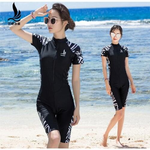 SANQi swimsuit female conservative conjoined boxer small chest was thin and covered belly movement large size swimming wear
