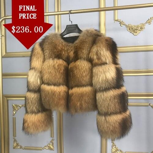 CNEGOVIK Jackets Women Overcoat Winter Fluffy Outwear Natural Raccoon Fur Coat Round Collar 2020 New Arrival