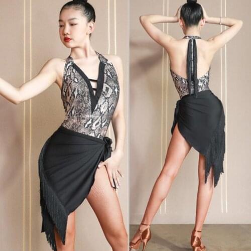 Fringe summer latin skirt Latin dress practice bodysuit cha cha samba dress latin leopard leotard body 720