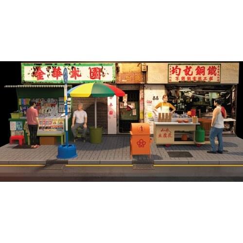 1:35 Car Model Hong Kong Small Road Market Assembly Toys Match Car Model Scene Accessories Vehicle Scene Diy Match Boys for Toys