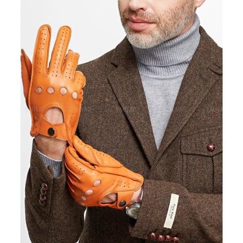 Fashion Accessories Male Spring Genuine Leather Glove Men Real Sheeskin Black/Brown Thin Luva Driving Riding Deri Eldiven Holes