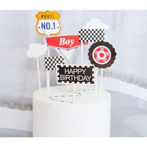 Cartoon traffic sign cake topper racing racing road sign car cloud happy birthday cake topper baby shower party cake decoration