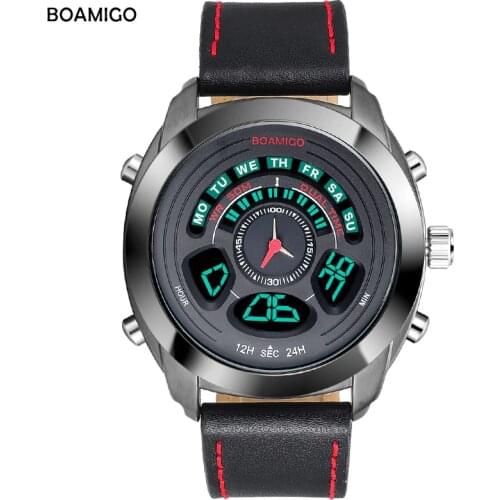 BOAMIGO Brand latest Men Sports Watches Fashion style multifunction Digital Analog Quartz Watches leather 30m waterproof clock