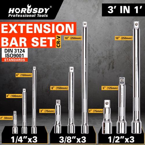 9Pcs 1/4 3/8 1/2 Sockets Wrenche Drive Extensions Extend Bars Set Ratchet Sockets Wrenches Hand Tool Set