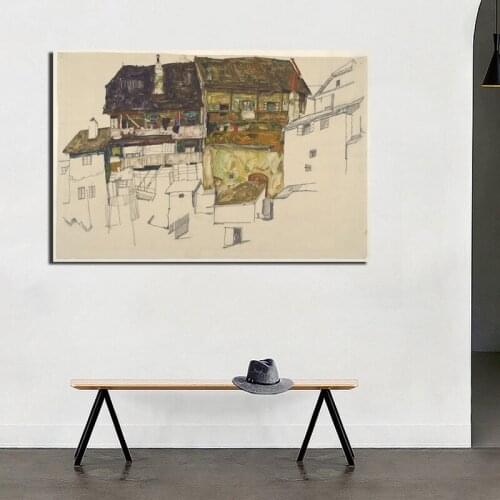 Egon Schiele Old House Wall Art Canvas Painting Posters Prints Modern Painting Wall Picture For Living Room Home Decor Artwork