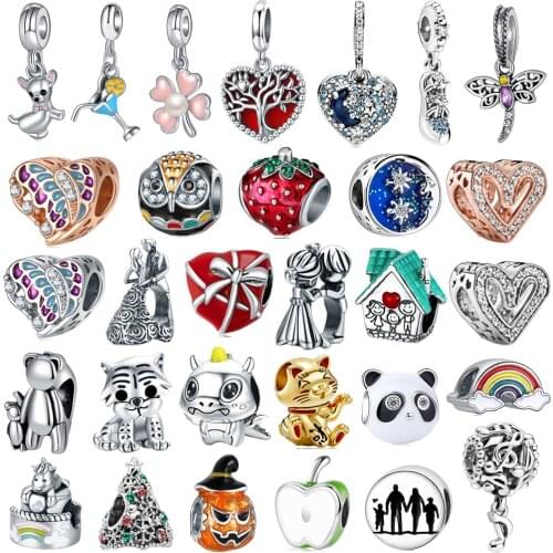 New Cute Dragonfly Strawberry House Beads Pendant Suitable for Original Pandora Charm Bracelet Necklace Lady DIY Jewelry Gifts