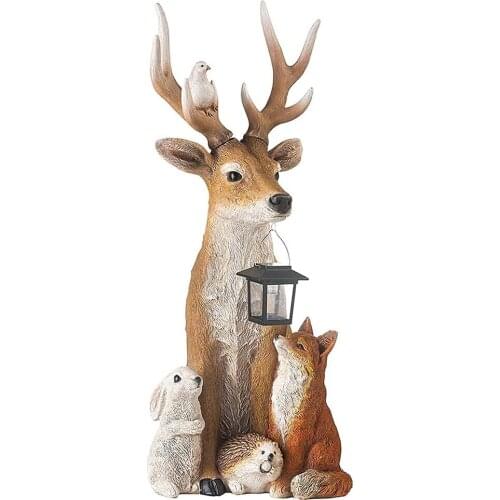 Office Furnishings Elk Statue Decoration Home Garden Animal Ornaments With Light Solar Energy Resin Beautiful Sika Deer Crafts