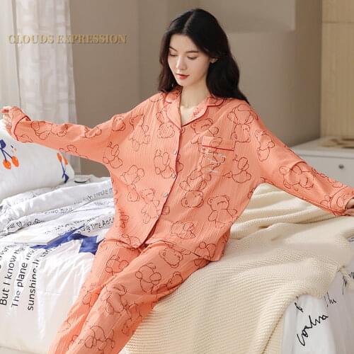 Autumn Winter Brand Knitted Cotton Elegant Lady Women Pajama Sets Sleep&Lounge Chinese Style Pajamas Womens Fashion Clothing