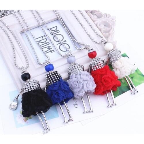 New Wholesale Long Necklace Sweater Chain Jewelry Skirt Girl Doll Pendant Charm Small Girls Fluffy Rhinestone Necklace Women
