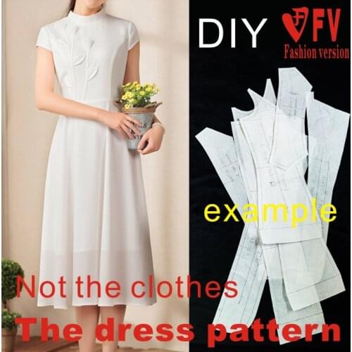 Pattern cutting drawing of long standing collar dress 1:1 physical pattern BLQ-276