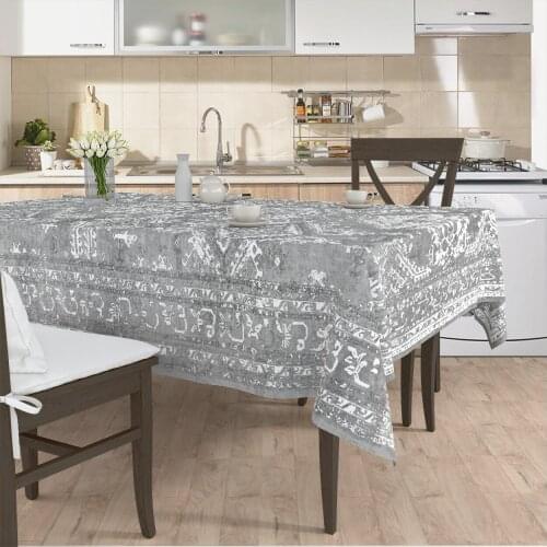 Table cloth living room kitchen cover grey white ethnic shape patterned micro fabric cover with runner pattern Free Shipping