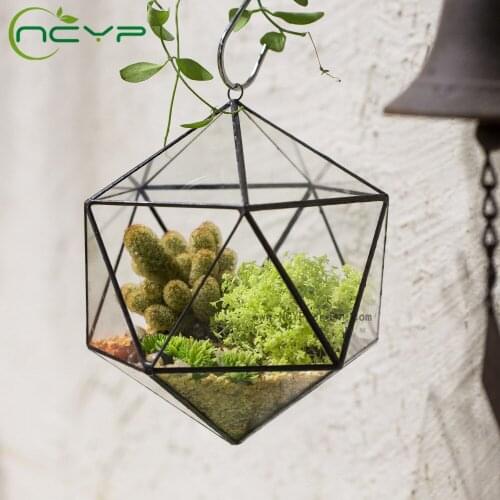 NCYP Modern Artistic Flower Pot Icosahedron Triangular Glass Geometric Terrarium Containers Moss Plant Bonsai Flower Pots