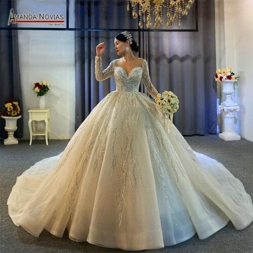 Amanda Novias 2021 collection shinny beading wedding dress long sleeves