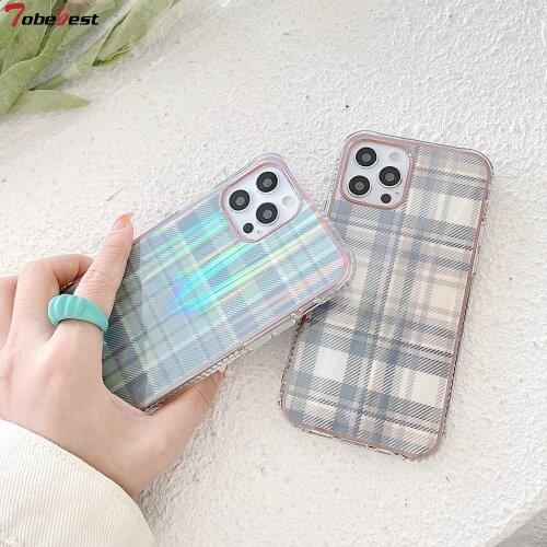Tobebest Laser Lattice Grid Phone Cases for iPhone 12 Pro Max 11 pro max X XS XR 7 8 Plus SE 2020 Soft Cover Shell ins Popular