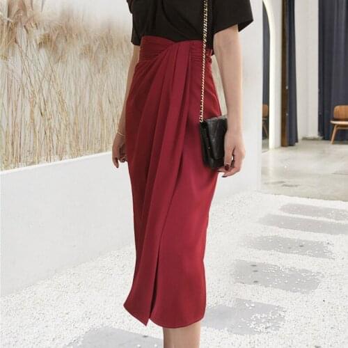 Street Chic Irregular Design Solid Color Women Skirt New Design High Waist Bud Skirt