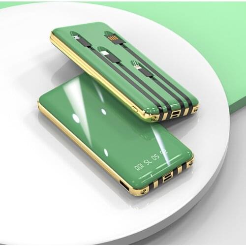 20000mAh Ultra Slim Power Bank with Built-in 4 Charging Cable Portable External Batteries Charger Mi Powerbank For Iphone Xiaomi