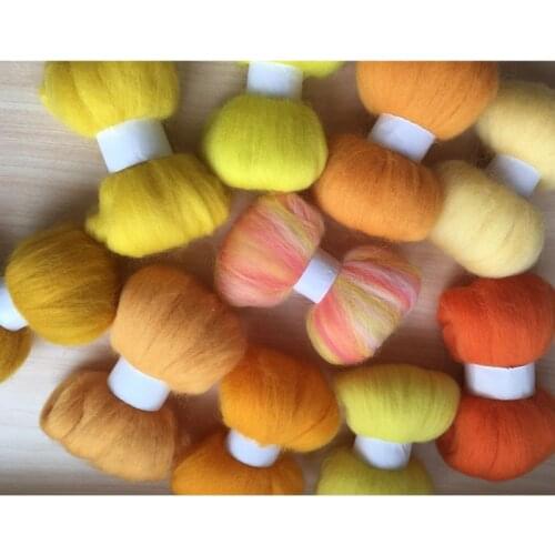 WFPFBEC 70s home diy wool fiber for felting 100% wool roving merino yellow 5g/bag 10colors