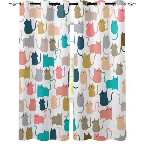 Kawaii Cat Animal Cartoon Color Curtain for Kids Room Bedroom Curtain Cartoon Window Curtain for Boys Colorful cortinas