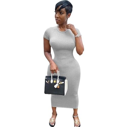 Casual Summer Long Dress Women Short Sleeve Round Neck Slim Sheath Bodycon Dress Ladies Streetwear T Shirt Dress Sundress Robe