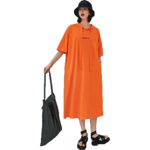 NYFS Summer dress 2021 New Hooded streamer short sleeves long dress Vestidos Robe Elbise Fashion Solid Woman dress