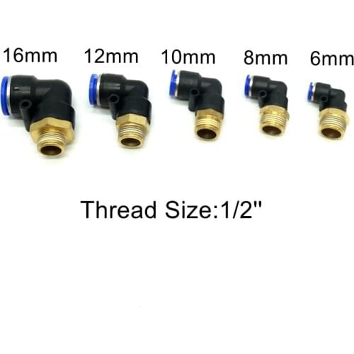 1 lot Pneumatic Fittings Thread Size 1/2'' L Type Fitting Tube OD 6mm 8mm 10mm 12mm 16mm PL6-4 PL8-4 PL10-4 PL12-4 PL16-4