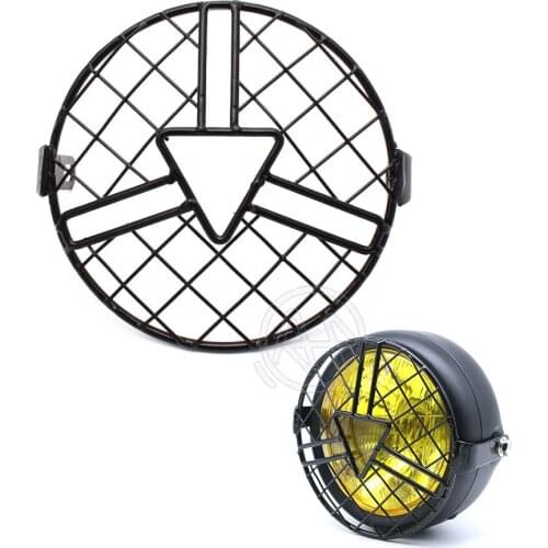 1pcs 17cm Vintage Old School Black Metal Grill Motorcycle Side Mount Headlight Cover Universal For Honda Yamaha Kawasaki Chopper