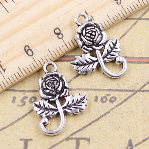 20pcs Charms Rose Flower Leaf 21x15mm Tibetan Silver Color Pendants Antique Jewelry Making DIY Handmade Craft Pendant