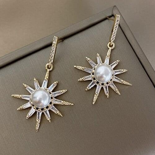 2020 new product S925 SilverSun Flower Pearl Stud Earrings female design simple Pearl earrings wedding party jewelry gift